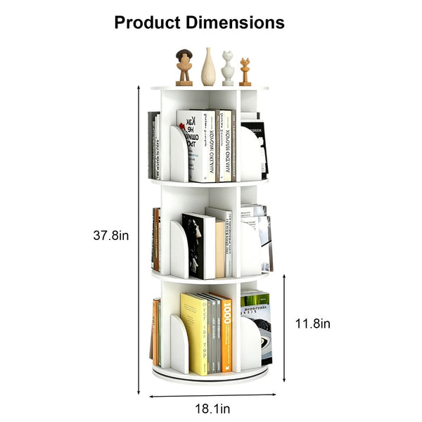 English Elm Rotating 3 Tier Floor Bookcase White Mdf 360 Spin Shelf for Bedroom Small Spaces W3101P492526