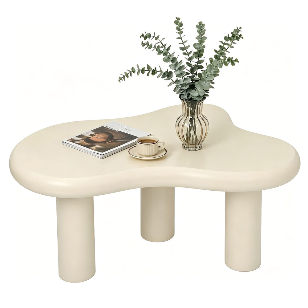 English Elm Cloud Shaped Wood Coffee Table Sculptural Cream Accent Piece for Modern Living Spaces W3101P492744