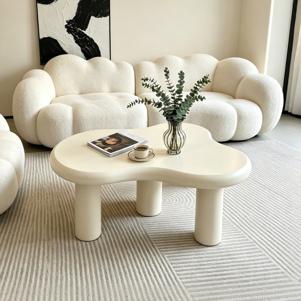 English Elm Cloud Shaped Wood Coffee Table Sculptural Cream Accent Piece for Modern Living Spaces W3101P492744