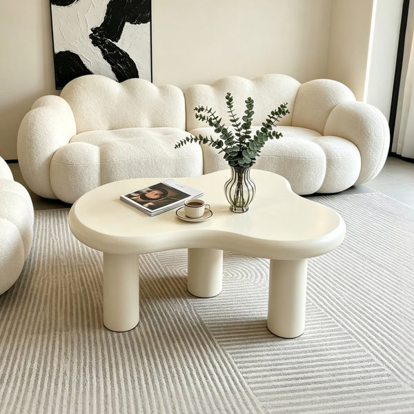 English Elm Cloud Shaped Wood Coffee Table Sculptural Cream Accent Piece for Modern Living Spaces W3101P492744