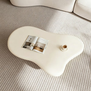 English Elm Cloud Shaped Wood Coffee Table Sculptural Cream Accent Piece for Modern Living Spaces W3101P492744