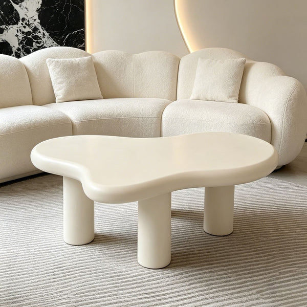English Elm Cloud Shaped Wood Coffee Table Sculptural Cream Accent Piece for Modern Living Spaces W3101P492744