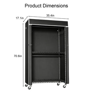 English Elm Freestanding Metal Garment Rack with Dust Cover Rolling Wheels and Side Hooks for Bedroom W3101P493234