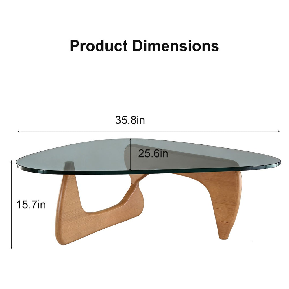 English Elm Modern Tempered Glass Top Coffee Table with Walnut Base Mid Century Living Room W3101P493240