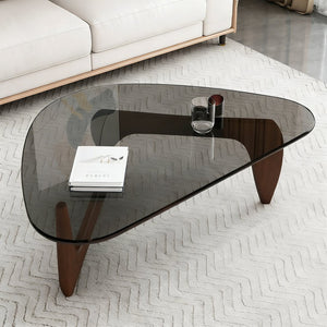 English Elm Modern Tempered Glass Top Coffee Table with Walnut Base Mid Century Living Room W3101P493240