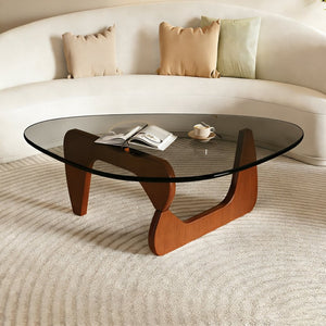 English Elm Modern Tempered Glass Top Coffee Table with Walnut Base Mid Century Living Room W3101P493240