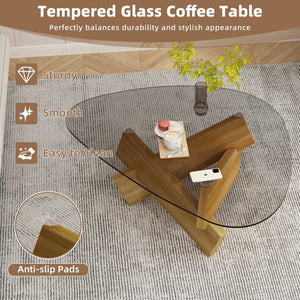 English Elm Modern Glass Top Coffee Table with Walnut-Tone Base for Mid Century Living Rooms Walnut W3101P508498