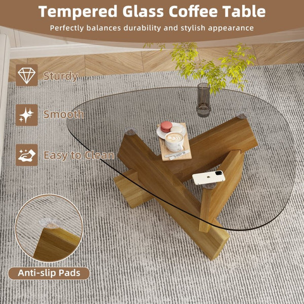 English Elm Modern Glass Top Coffee Table with Walnut-Tone Base for Mid Century Living Rooms Walnut W3101P508498
