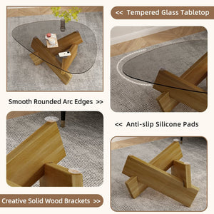English Elm Modern Glass Top Coffee Table with Walnut-Tone Base for Mid Century Living Rooms Walnut W3101P508498