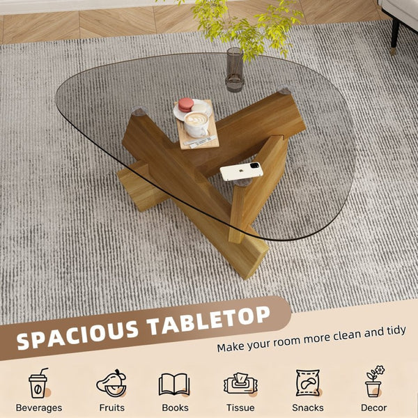 English Elm Modern Glass Top Coffee Table with Walnut-Tone Base for Mid Century Living Rooms Walnut W3101P508498