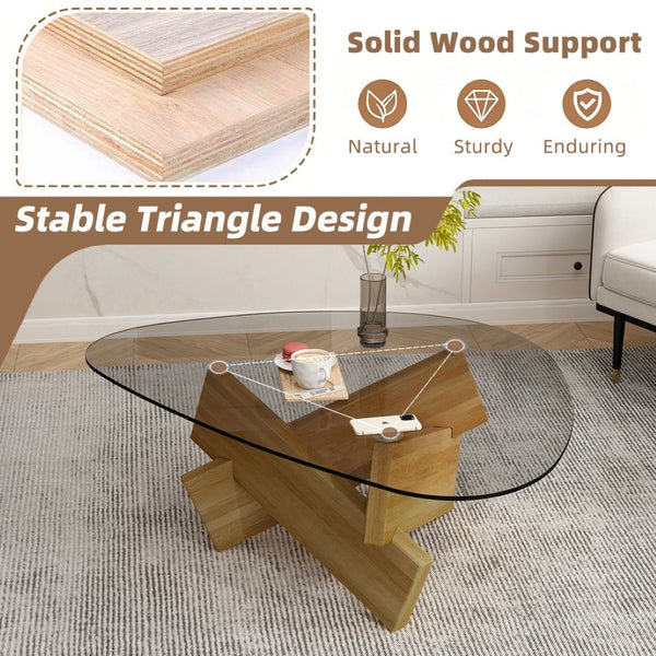 English Elm Modern Glass Top Coffee Table with Walnut-Tone Base for Mid Century Living Rooms Walnut W3101P508498