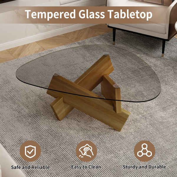 English Elm Modern Glass Top Coffee Table with Walnut-Tone Base for Mid Century Living Rooms Walnut W3101P508498