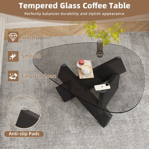 English Elm Modern Glass Top Coffee Table with Walnut-Tone Base for Mid Century Living Rooms Black W3101P508504