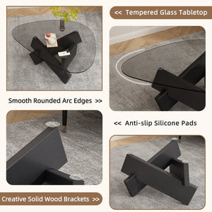 English Elm Modern Glass Top Coffee Table with Walnut-Tone Base for Mid Century Living Rooms Black W3101P508504