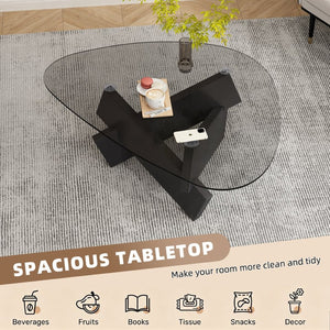 English Elm Modern Glass Top Coffee Table with Walnut-Tone Base for Mid Century Living Rooms Black W3101P508504