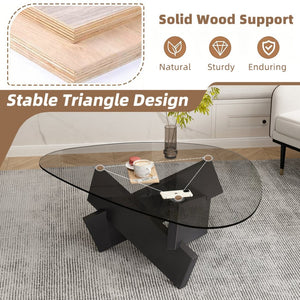 English Elm Modern Glass Top Coffee Table with Walnut-Tone Base for Mid Century Living Rooms Black W3101P508504