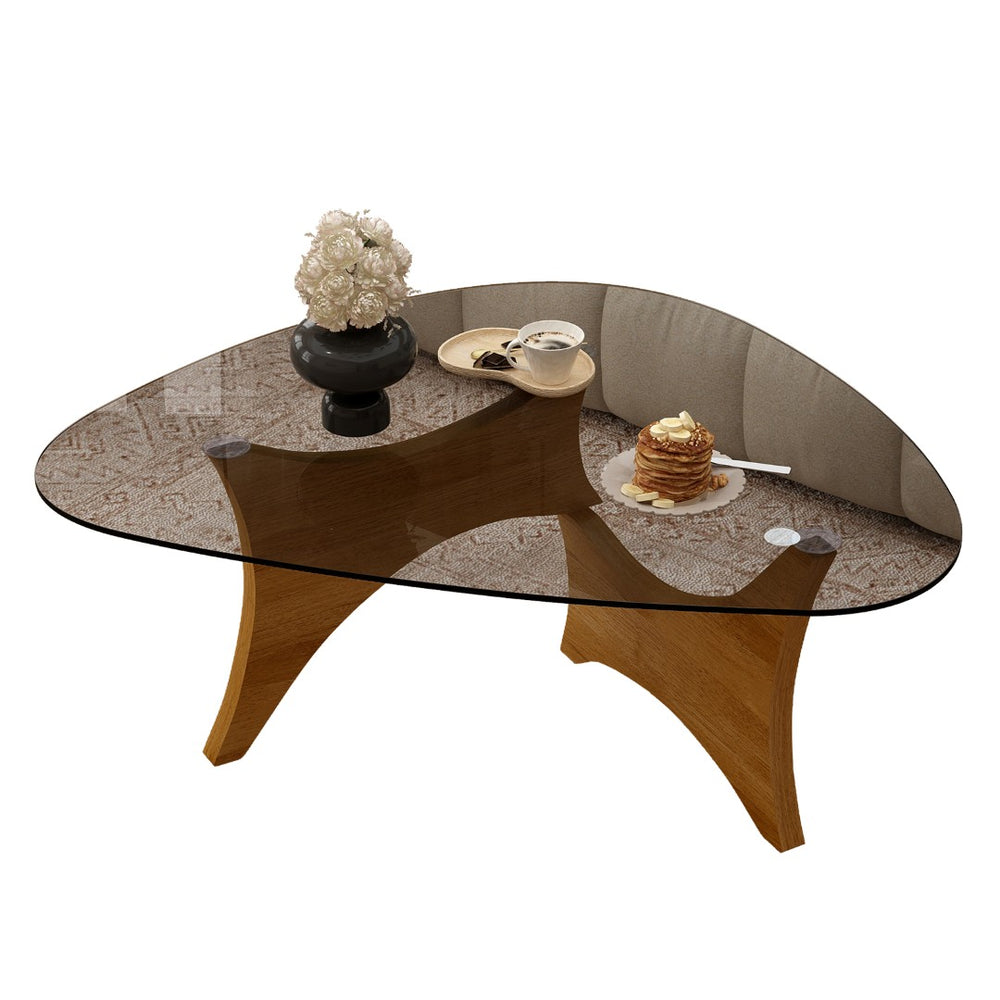 English Elm Modern Glass Top Coffee Table with Walnut Base Mid Century Living Room Accent Walnut W3101P508505