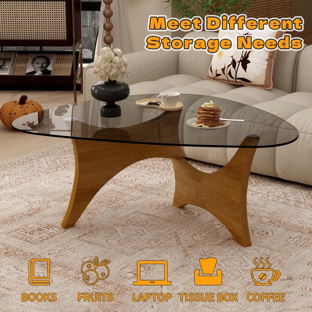 English Elm Modern Glass Top Coffee Table with Walnut Base Mid Century Living Room Accent Walnut W3101P508505