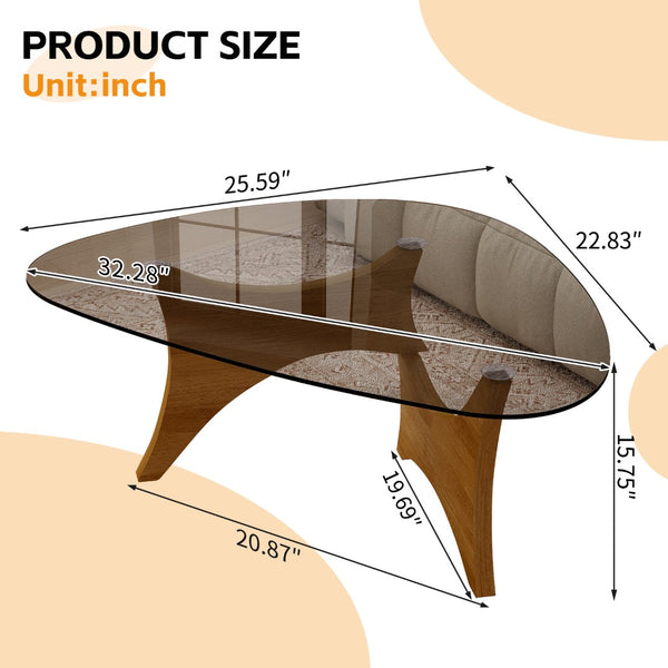 English Elm Modern Glass Top Coffee Table with Walnut Base Mid Century Living Room Accent Walnut W3101P508505