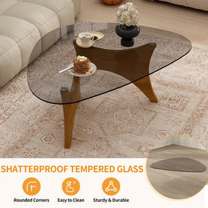 English Elm Modern Glass Top Coffee Table with Walnut Base Mid Century Living Room Accent Walnut W3101P508505