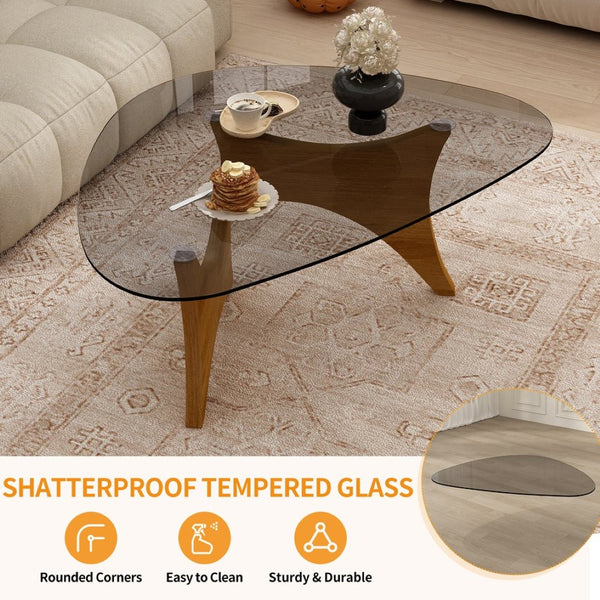 English Elm Modern Glass Top Coffee Table with Walnut Base Mid Century Living Room Accent Walnut W3101P508505
