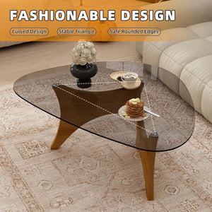 English Elm Modern Glass Top Coffee Table with Walnut Base Mid Century Living Room Accent Walnut W3101P508505