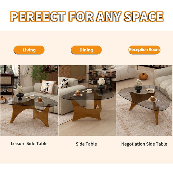 English Elm Modern Glass Top Coffee Table with Walnut Base Mid Century Living Room Accent Walnut W3101P508505