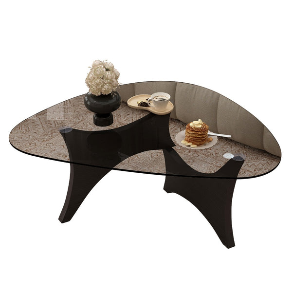 English Elm Modern Glass Top Coffee Table with Walnut Base Mid Century Living Room Accent Black W3101P508512
