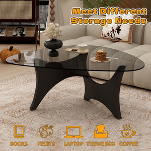 English Elm Modern Glass Top Coffee Table with Walnut Base Mid Century Living Room Accent Black W3101P508512