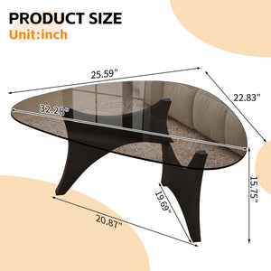 English Elm Modern Glass Top Coffee Table with Walnut Base Mid Century Living Room Accent Black W3101P508512