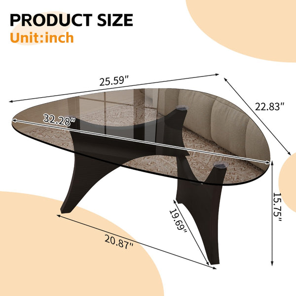 English Elm Modern Glass Top Coffee Table with Walnut Base Mid Century Living Room Accent Black W3101P508512
