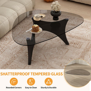 English Elm Modern Glass Top Coffee Table with Walnut Base Mid Century Living Room Accent Black W3101P508512