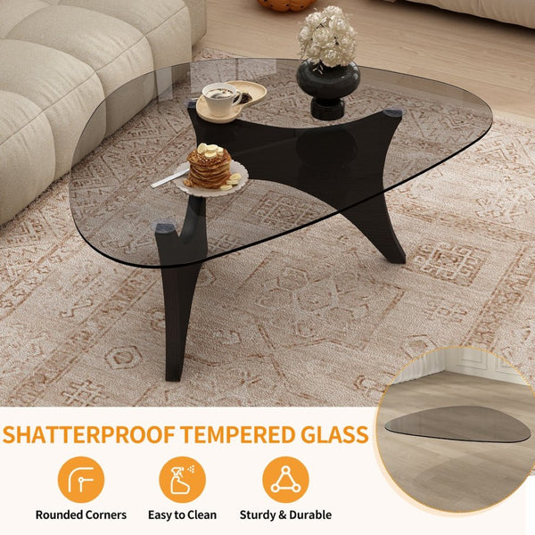 English Elm Modern Glass Top Coffee Table with Walnut Base Mid Century Living Room Accent Black W3101P508512