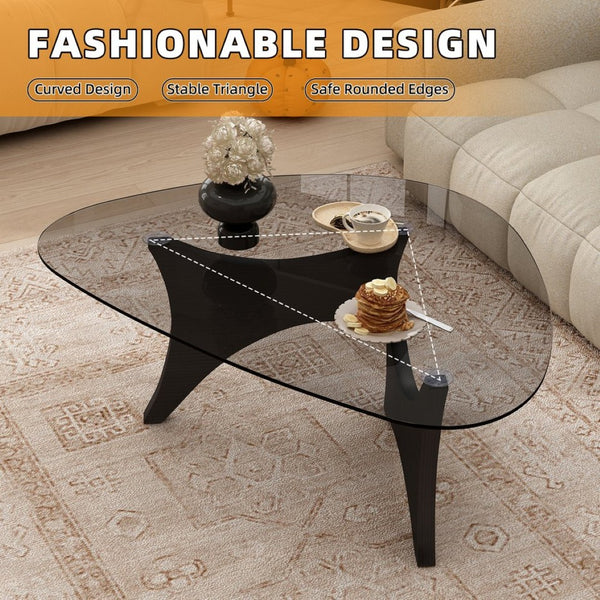 English Elm Modern Glass Top Coffee Table with Walnut Base Mid Century Living Room Accent Black W3101P508512