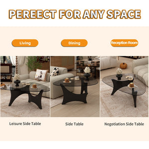 English Elm Modern Glass Top Coffee Table with Walnut Base Mid Century Living Room Accent Black W3101P508512