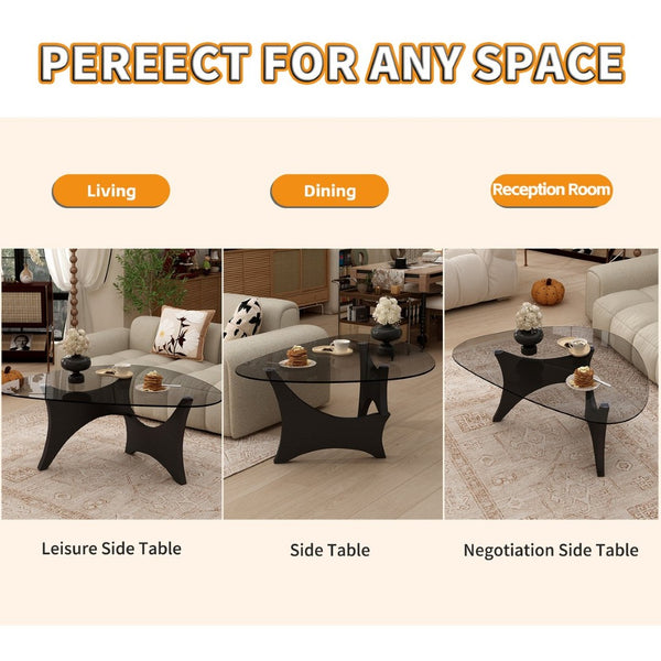 English Elm Modern Glass Top Coffee Table with Walnut Base Mid Century Living Room Accent Black W3101P508512