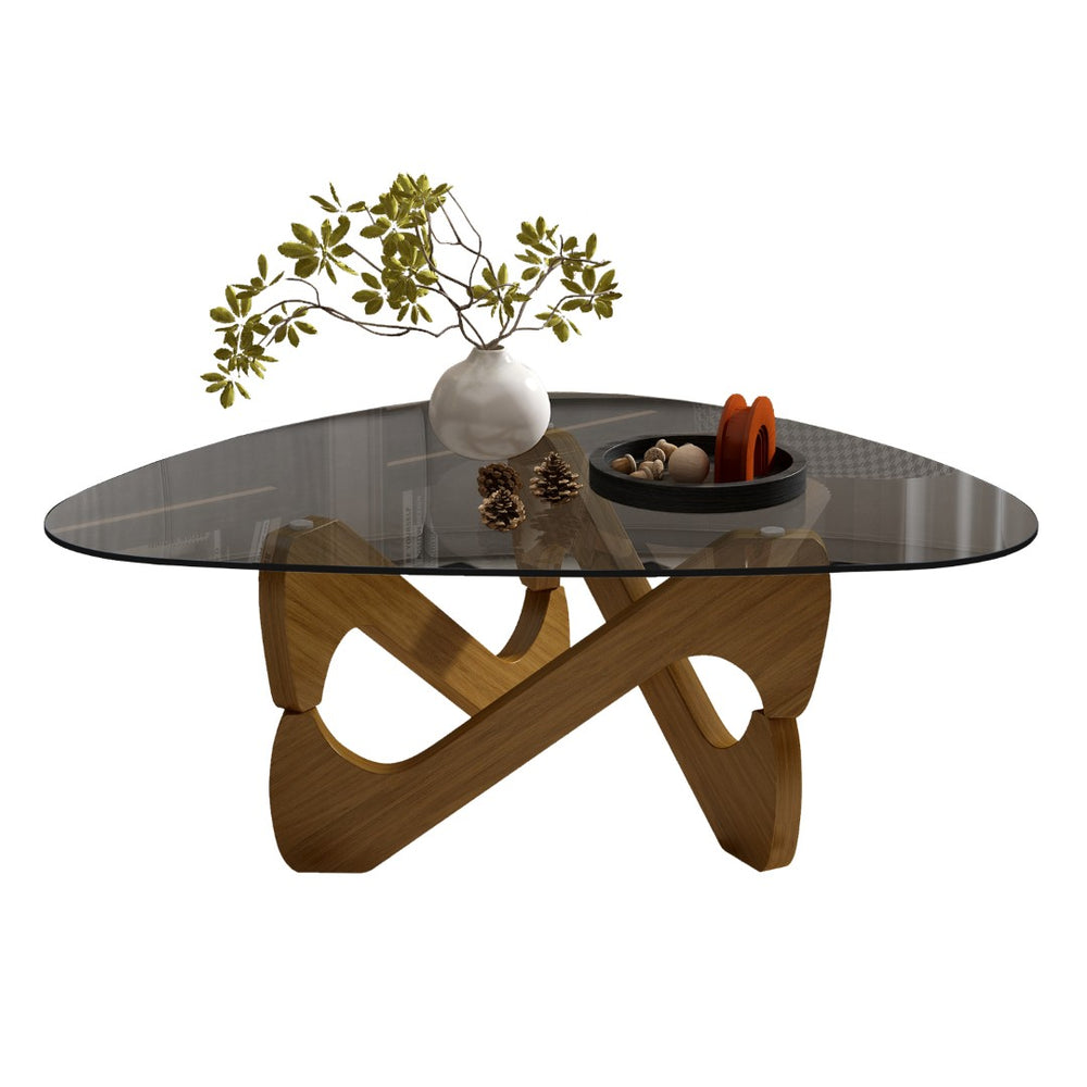 English Elm Modern Tempered Glass Coffee Table with Walnut Base Mid Century Living Room Accent Walnut W3101P508513