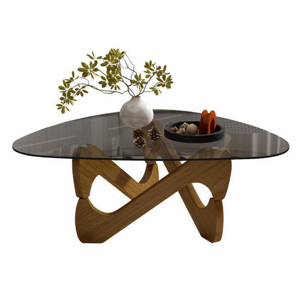 English Elm Modern Tempered Glass Coffee Table with Walnut Base Mid Century Living Room Accent Walnut W3101P508513