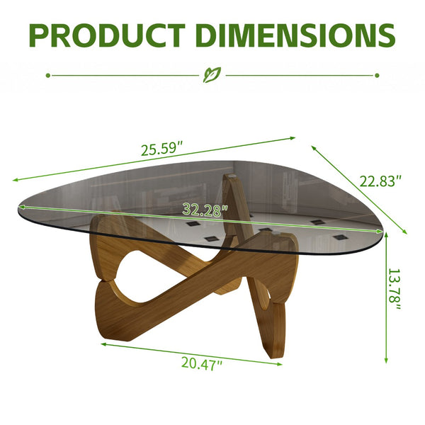 English Elm Modern Tempered Glass Coffee Table with Walnut Base Mid Century Living Room Accent Walnut W3101P508513