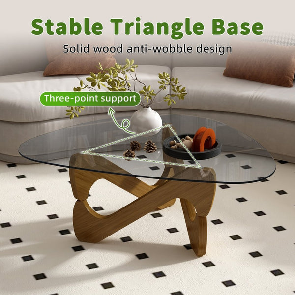 English Elm Modern Tempered Glass Coffee Table with Walnut Base Mid Century Living Room Accent Walnut W3101P508513