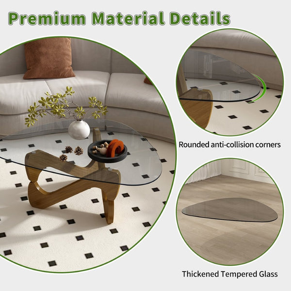 English Elm Modern Tempered Glass Coffee Table with Walnut Base Mid Century Living Room Accent Walnut W3101P508513
