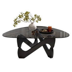 English Elm Modern Tempered Glass Coffee Table with Walnut Base Mid Century Living Room Accent Black W3101P508514