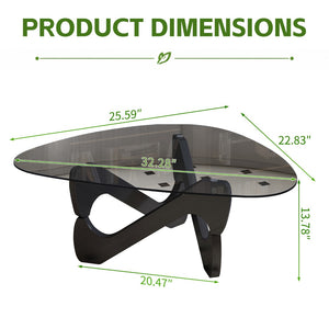 English Elm Modern Tempered Glass Coffee Table with Walnut Base Mid Century Living Room Accent Black W3101P508514
