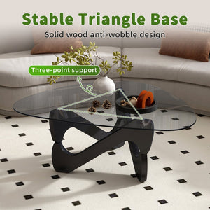 English Elm Modern Tempered Glass Coffee Table with Walnut Base Mid Century Living Room Accent Black W3101P508514