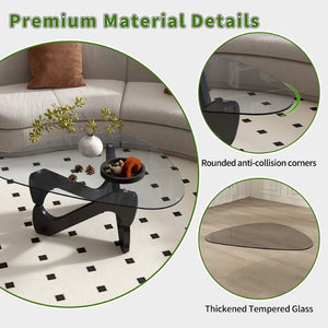 English Elm Modern Tempered Glass Coffee Table with Walnut Base Mid Century Living Room Accent Black W3101P508514