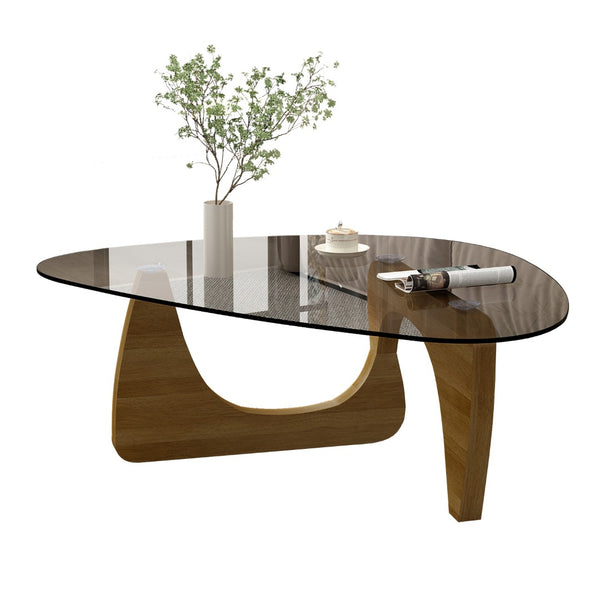 English Elm Modern Mid-Century Glass Top Coffee Table with Walnut Base for Living Room Office Walnut W3101P508517