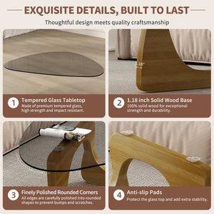 English Elm Modern Mid-Century Glass Top Coffee Table with Walnut Base for Living Room Office Walnut W3101P508517