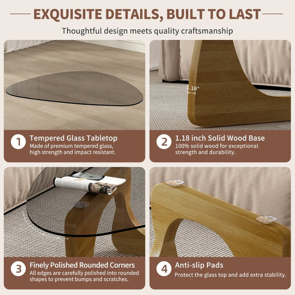 English Elm Modern Mid-Century Glass Top Coffee Table with Walnut Base for Living Room Office Walnut W3101P508517