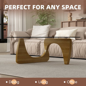 English Elm Modern Mid-Century Glass Top Coffee Table with Walnut Base for Living Room Office Walnut W3101P508517
