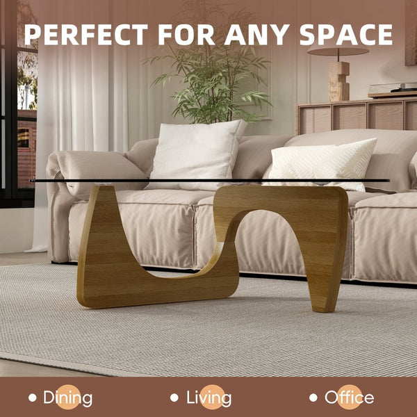 English Elm Modern Mid-Century Glass Top Coffee Table with Walnut Base for Living Room Office Walnut W3101P508517